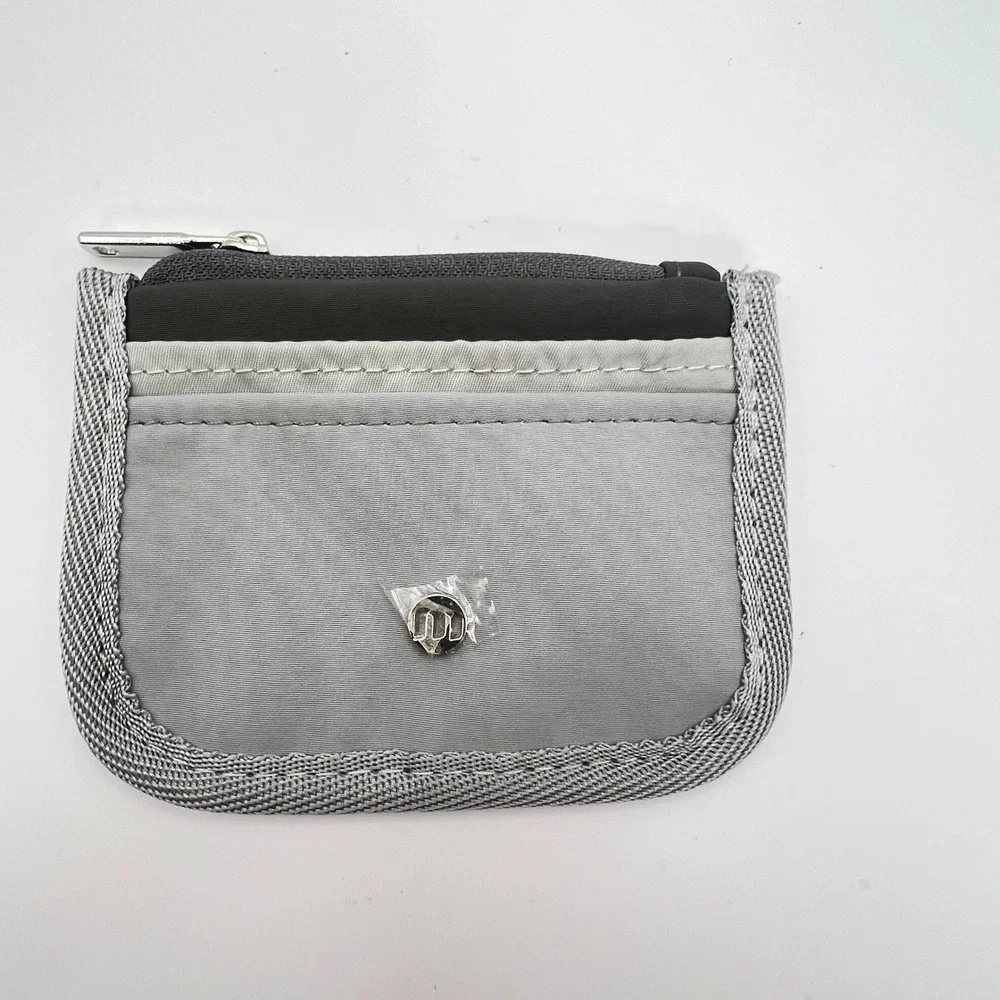 Gray RFID Blocking Nylon Slim Card Holder Zipper Wallet Travel Mini Pouch
